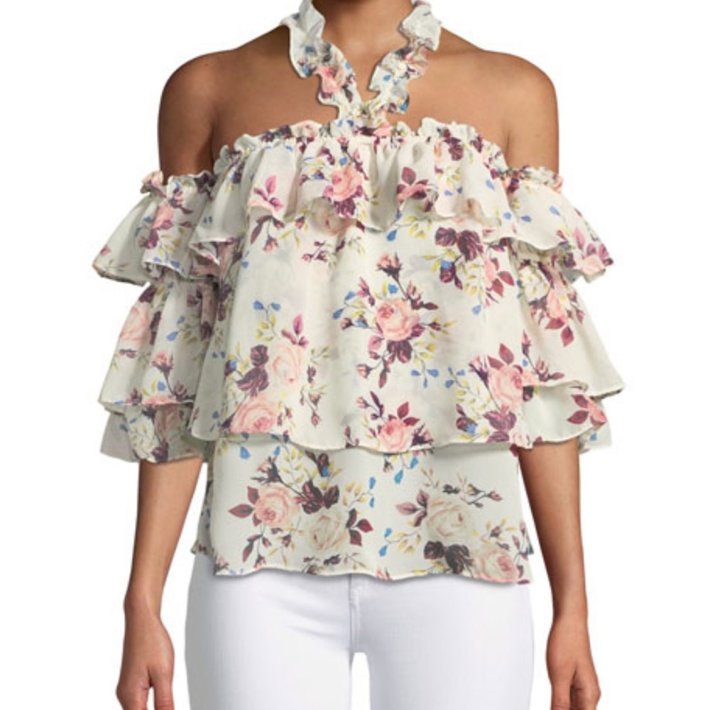 Misa Los Angeles Giselle Floral Halter Off the shoulder Blouse